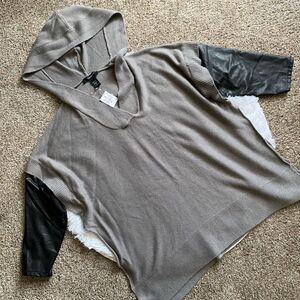 Ashley Stewart Hooded Sweater New Faux Leather Sleeves Womens Size 1X